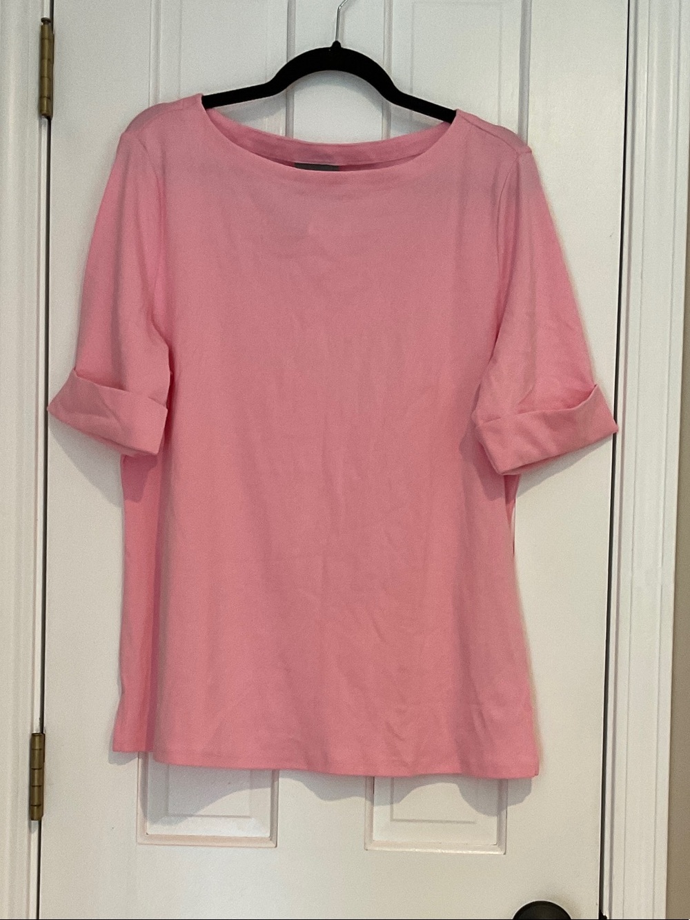 Style & Co. Pink Roll-Cuff Boatneck Short Sleeve Top